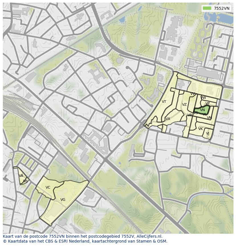 Afbeelding van het postcodegebied 7552 VN op de kaart.