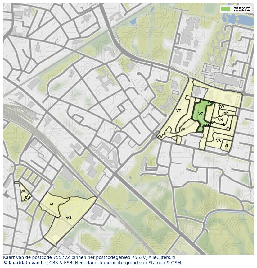 Afbeelding van het postcodegebied 7552 VZ op de kaart.