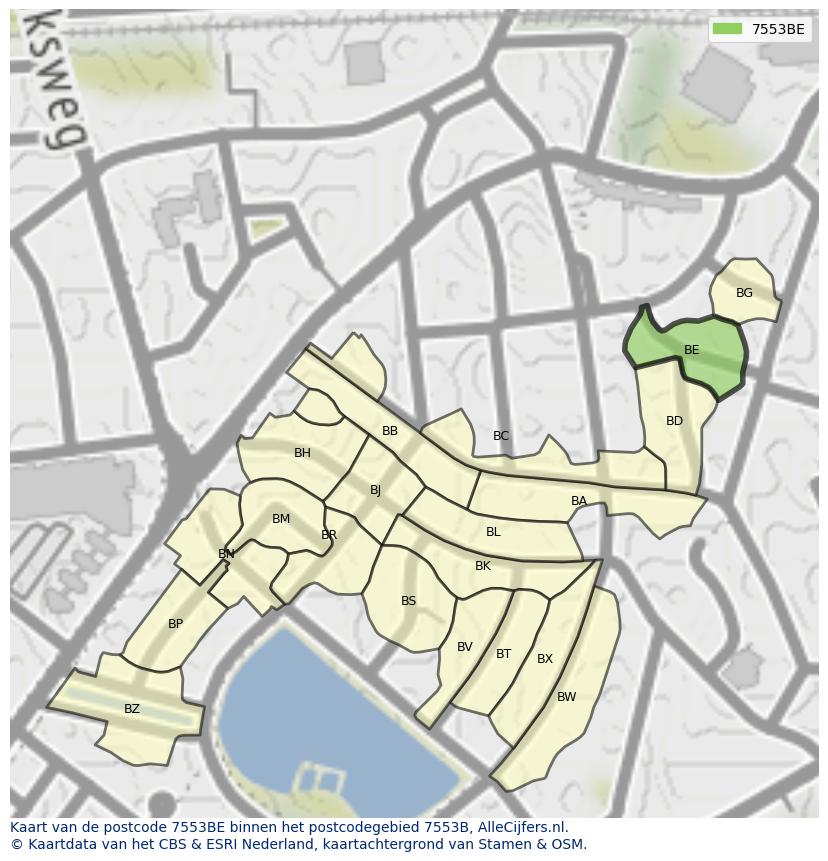 Afbeelding van het postcodegebied 7553 BE op de kaart.