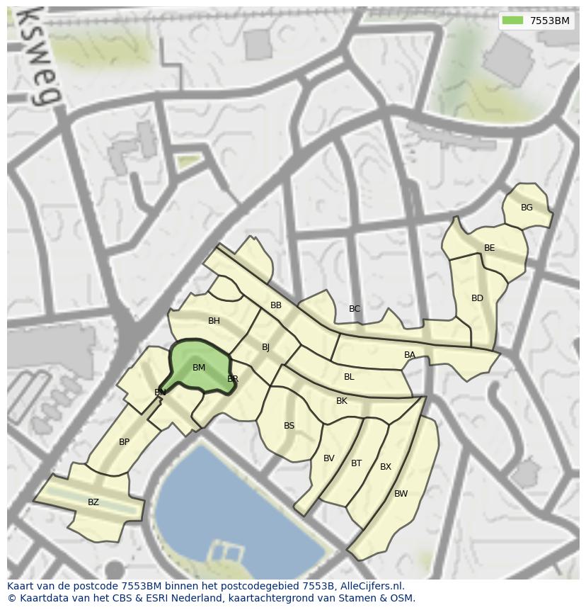 Afbeelding van het postcodegebied 7553 BM op de kaart.