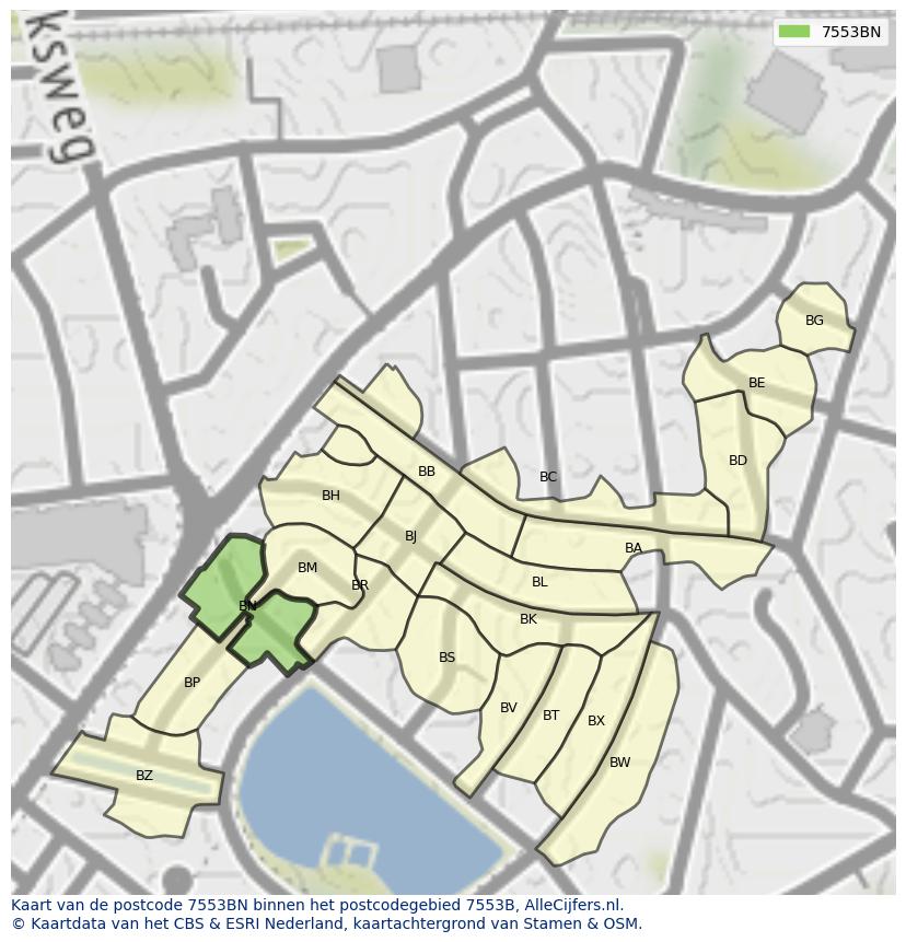 Afbeelding van het postcodegebied 7553 BN op de kaart.