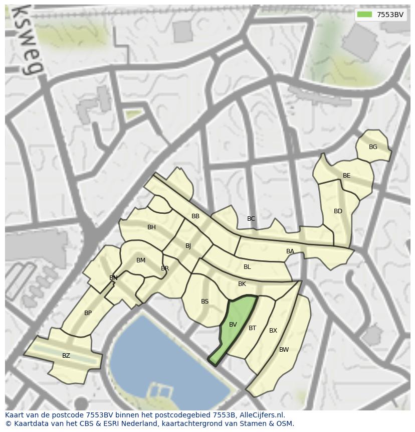 Afbeelding van het postcodegebied 7553 BV op de kaart.