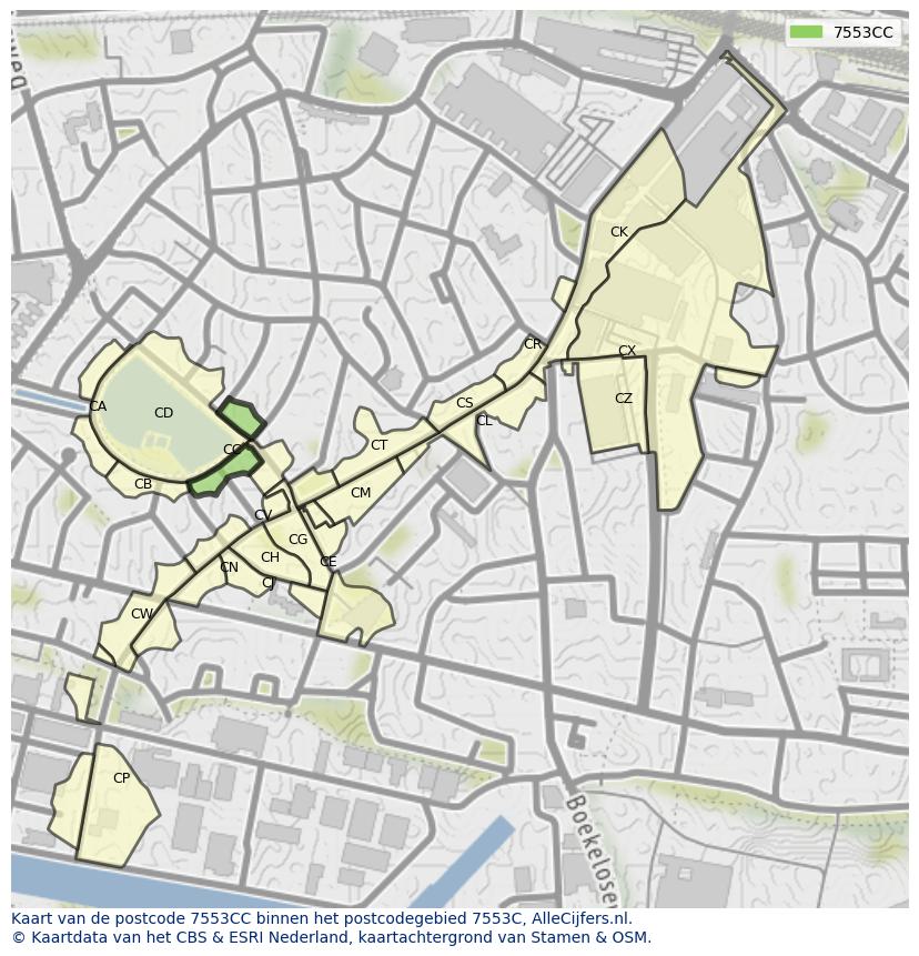 Afbeelding van het postcodegebied 7553 CC op de kaart.