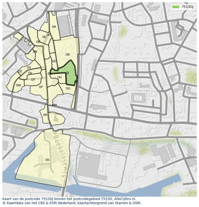 Afbeelding van het postcodegebied 7553 DJ op de kaart.