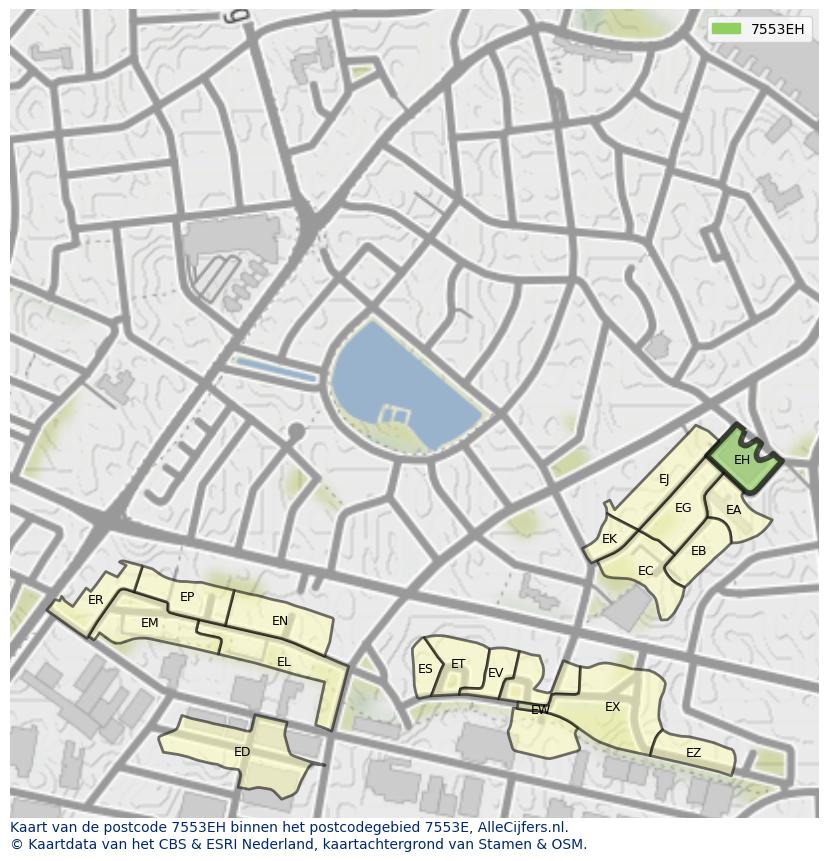 Afbeelding van het postcodegebied 7553 EH op de kaart.