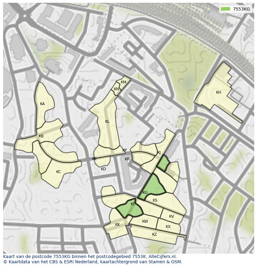 Afbeelding van het postcodegebied 7553 KG op de kaart.