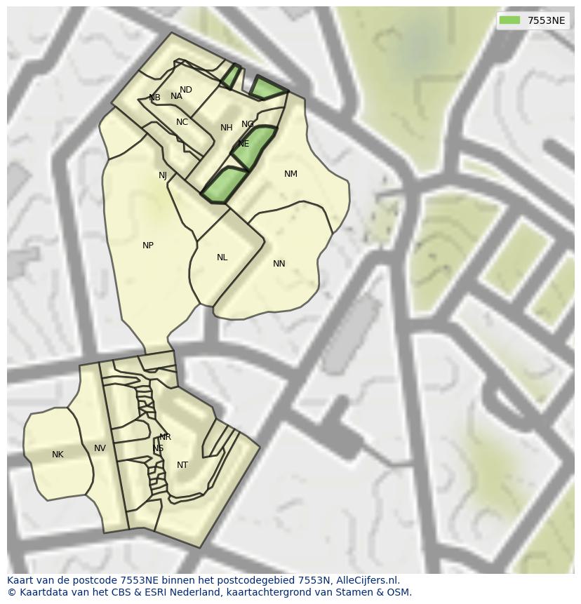 Afbeelding van het postcodegebied 7553 NE op de kaart.
