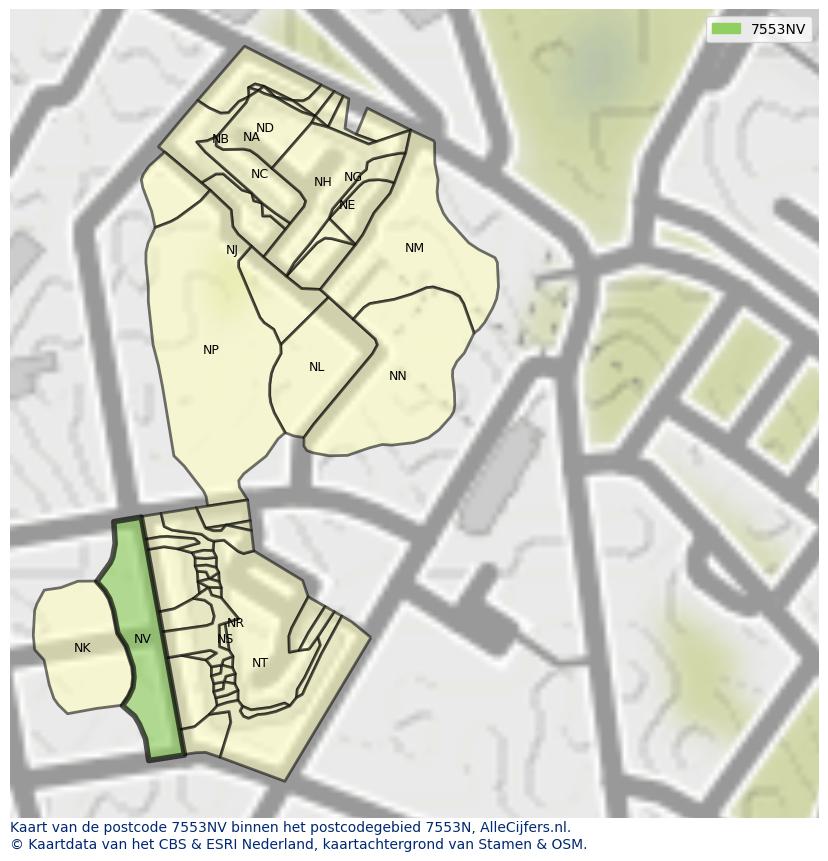 Afbeelding van het postcodegebied 7553 NV op de kaart.