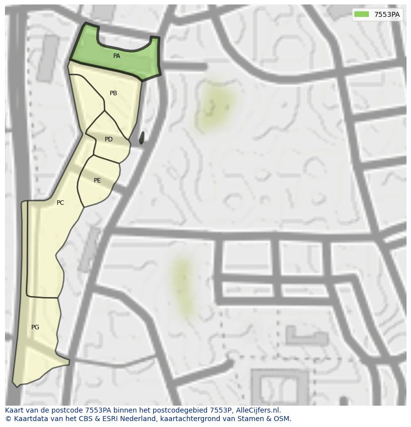 Afbeelding van het postcodegebied 7553 PA op de kaart.