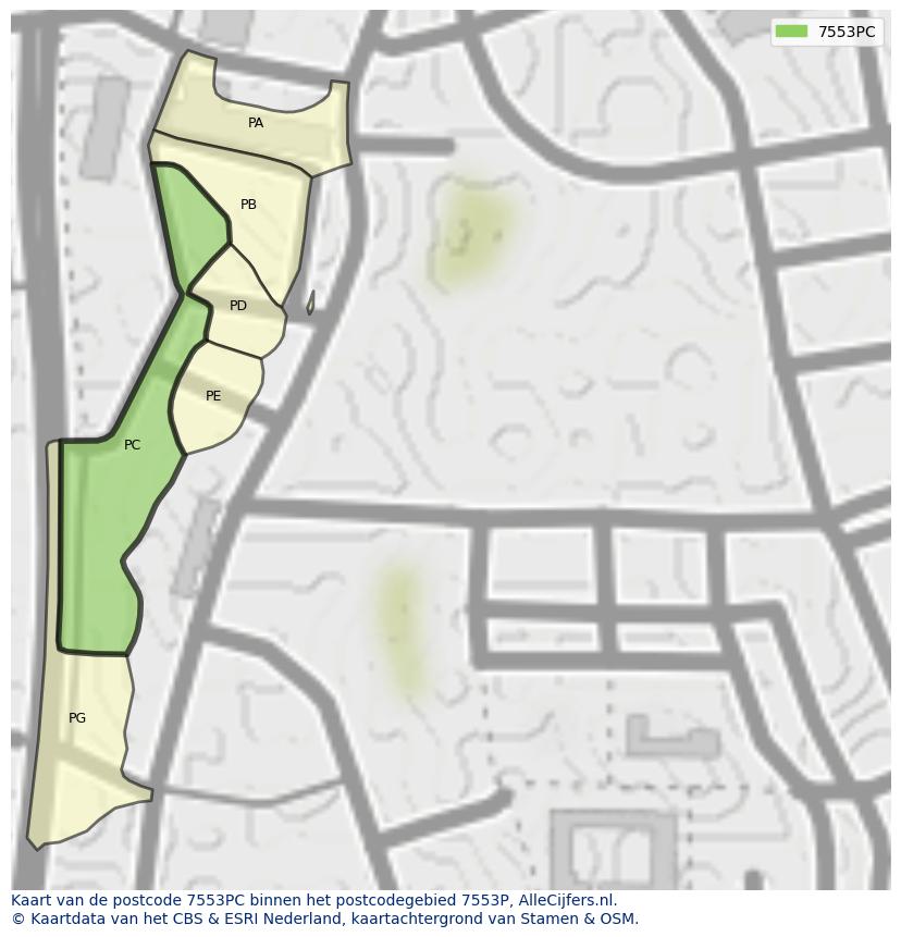 Afbeelding van het postcodegebied 7553 PC op de kaart.