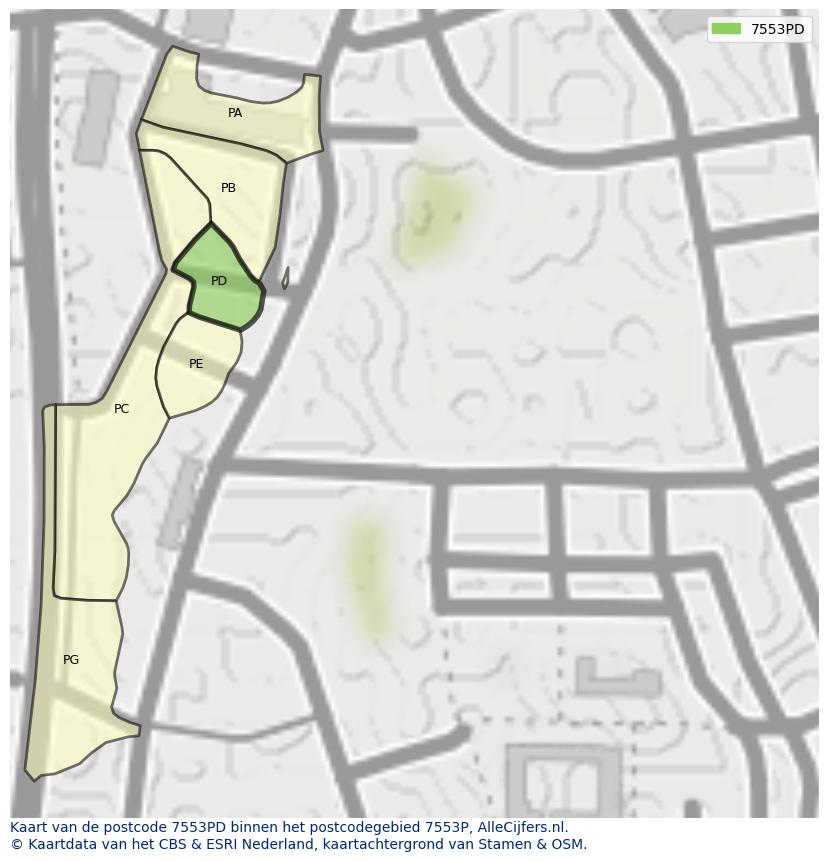 Afbeelding van het postcodegebied 7553 PD op de kaart.