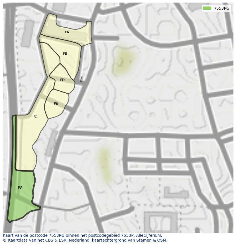 Afbeelding van het postcodegebied 7553 PG op de kaart.
