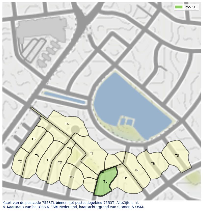 Afbeelding van het postcodegebied 7553 TL op de kaart.
