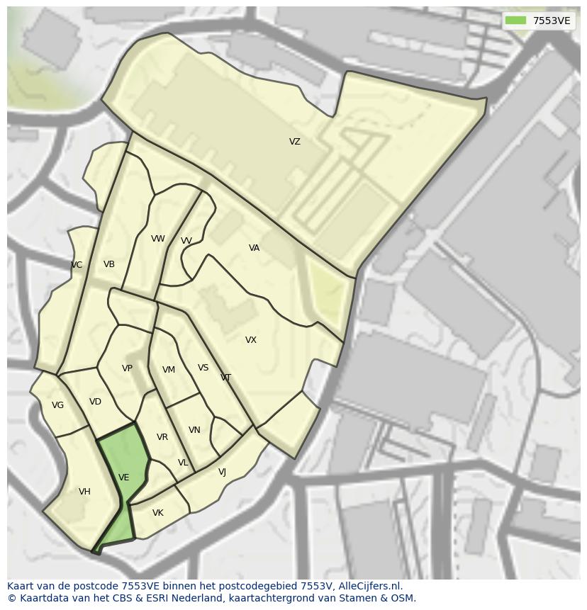 Afbeelding van het postcodegebied 7553 VE op de kaart.