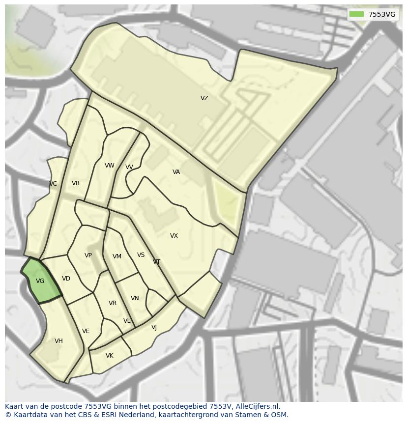 Afbeelding van het postcodegebied 7553 VG op de kaart.