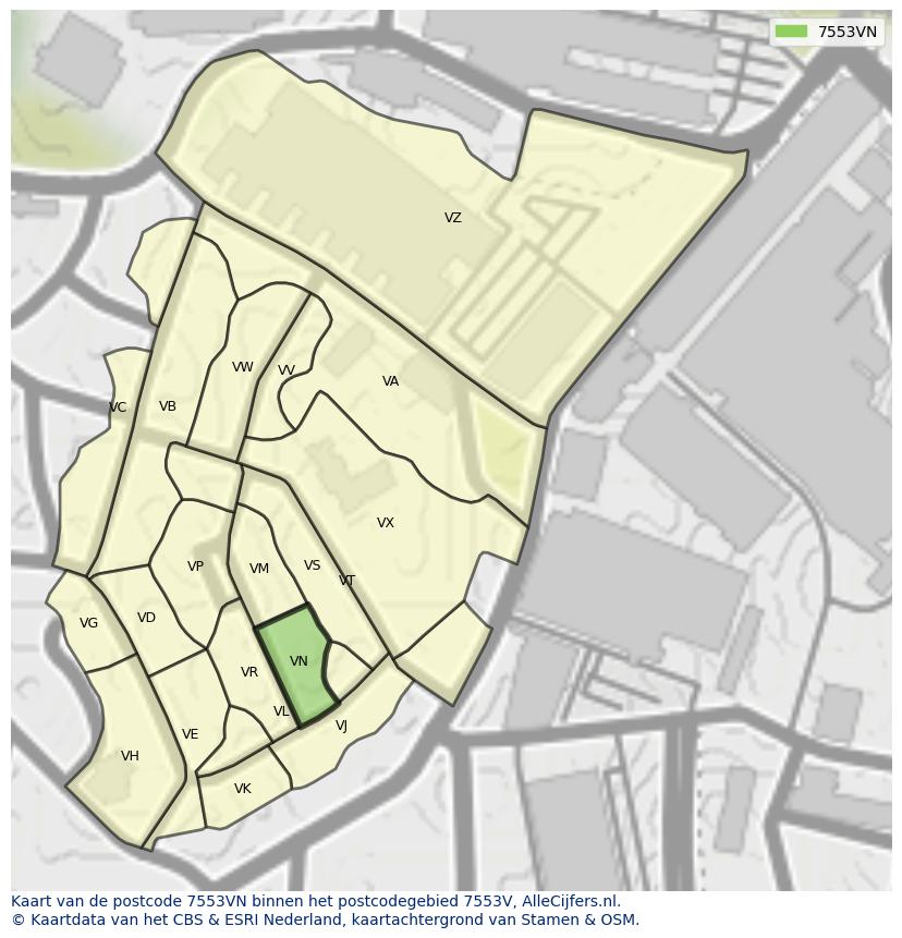 Afbeelding van het postcodegebied 7553 VN op de kaart.