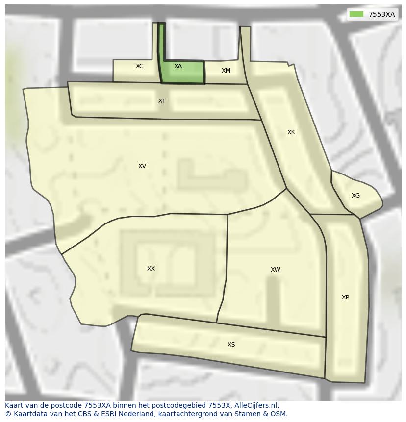Afbeelding van het postcodegebied 7553 XA op de kaart.