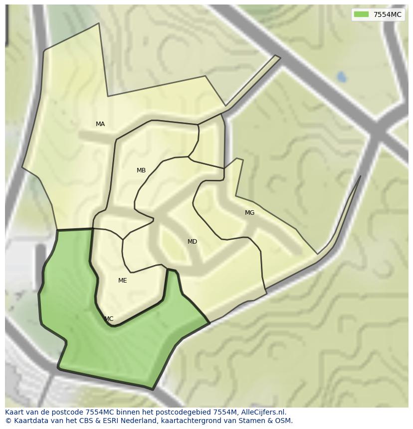 Afbeelding van het postcodegebied 7554 MC op de kaart.