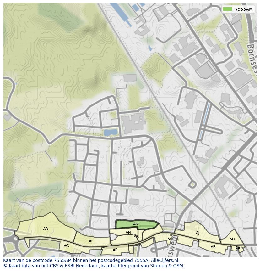 Afbeelding van het postcodegebied 7555 AM op de kaart.