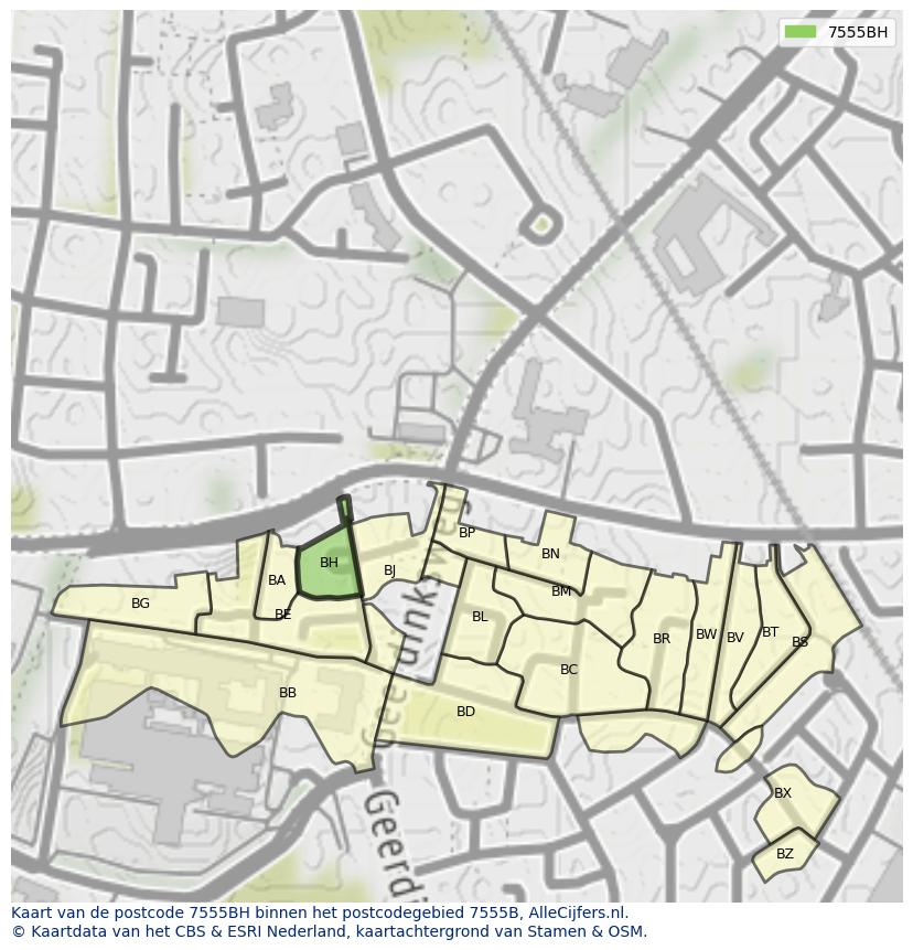 Afbeelding van het postcodegebied 7555 BH op de kaart.