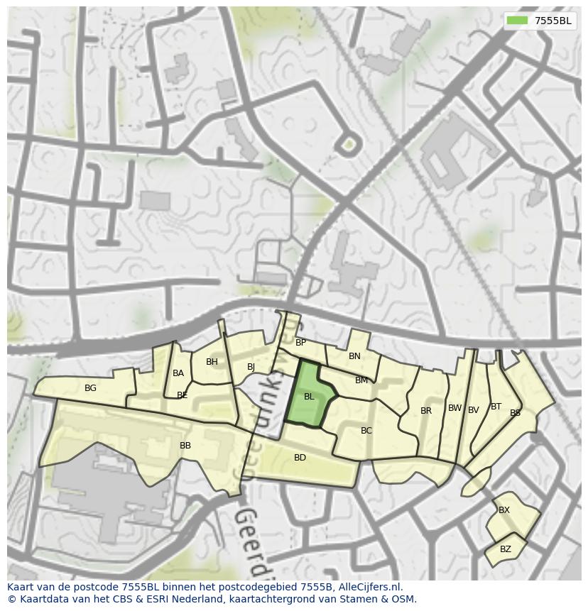Afbeelding van het postcodegebied 7555 BL op de kaart.