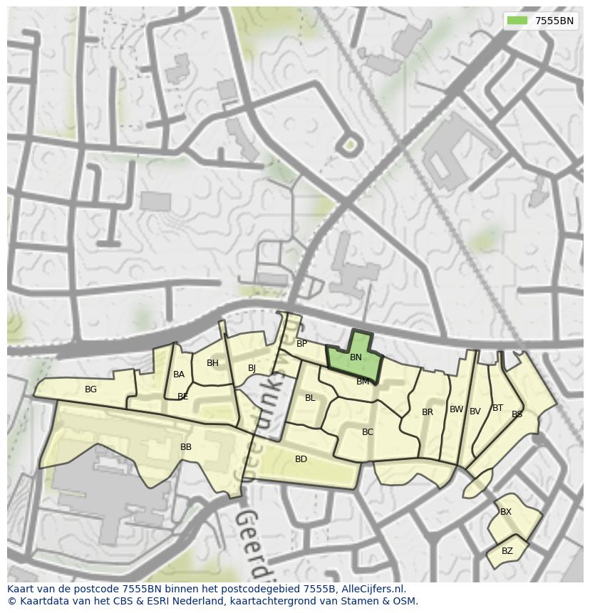 Afbeelding van het postcodegebied 7555 BN op de kaart.