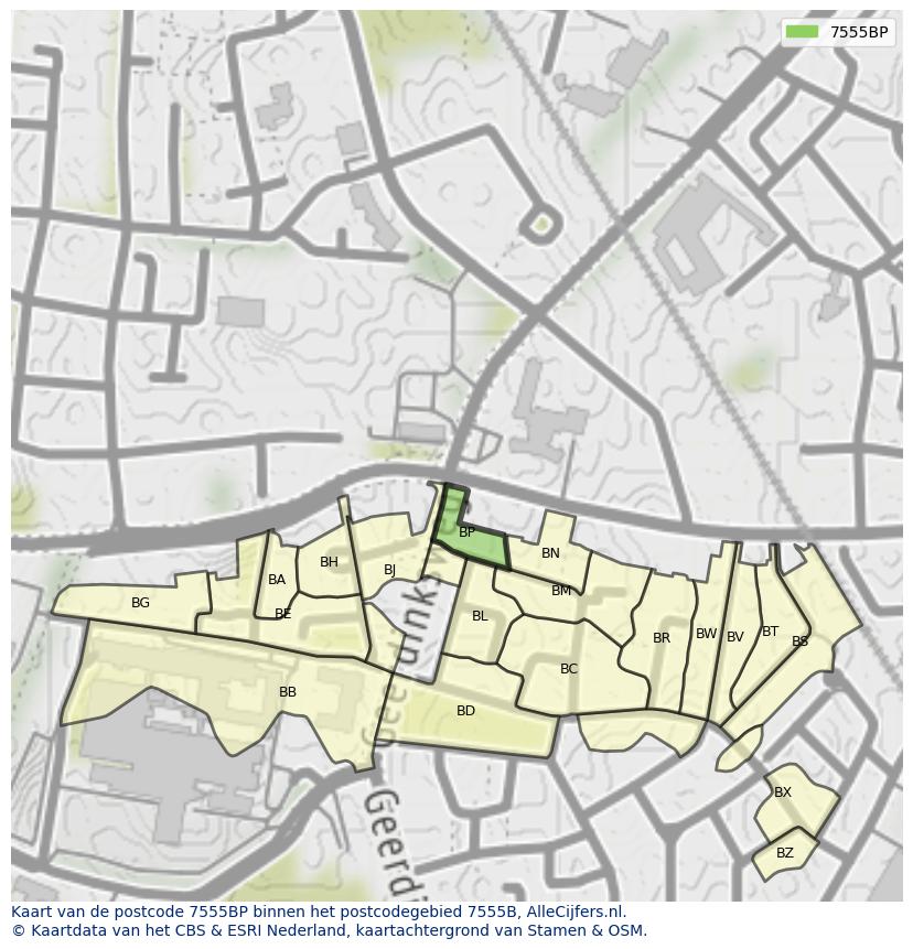 Afbeelding van het postcodegebied 7555 BP op de kaart.