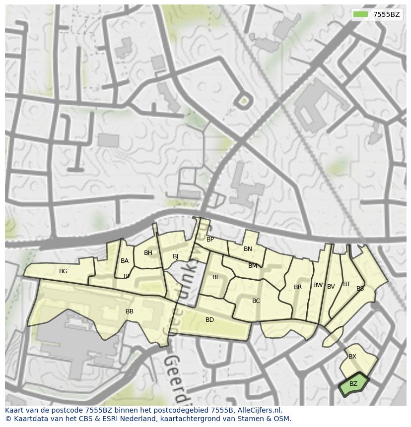 Afbeelding van het postcodegebied 7555 BZ op de kaart.