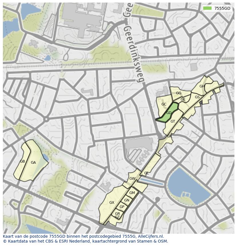 Afbeelding van het postcodegebied 7555 GD op de kaart.
