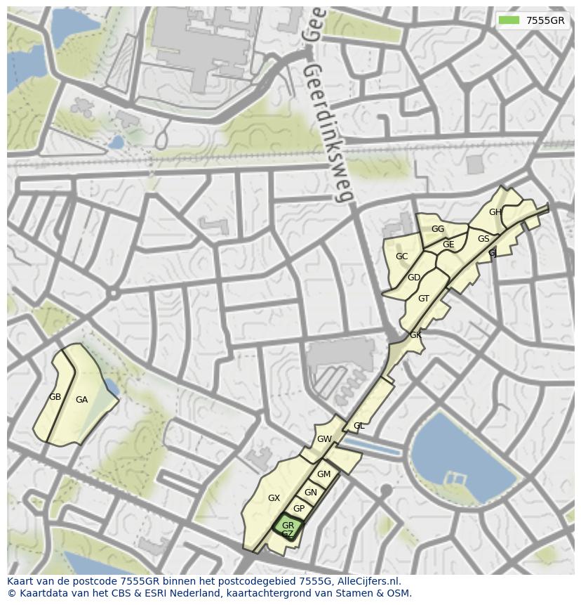 Afbeelding van het postcodegebied 7555 GR op de kaart.