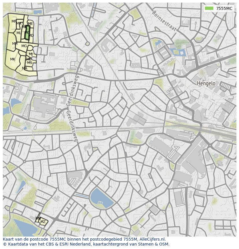 Afbeelding van het postcodegebied 7555 MC op de kaart.