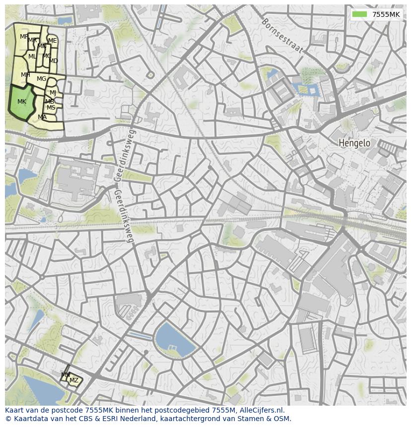 Afbeelding van het postcodegebied 7555 MK op de kaart.