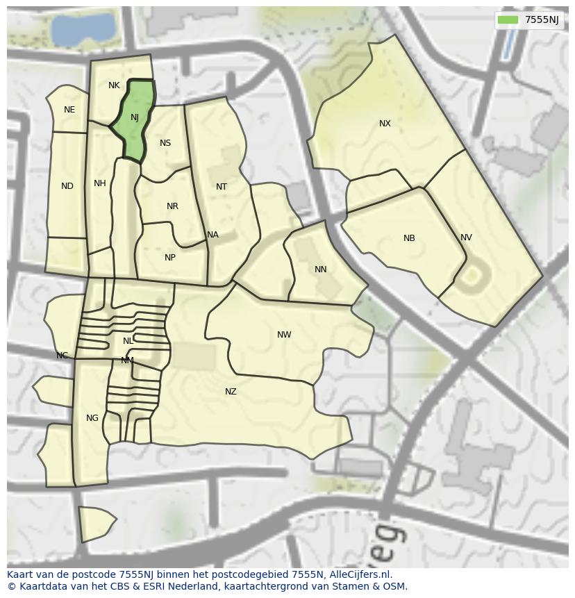 Afbeelding van het postcodegebied 7555 NJ op de kaart.