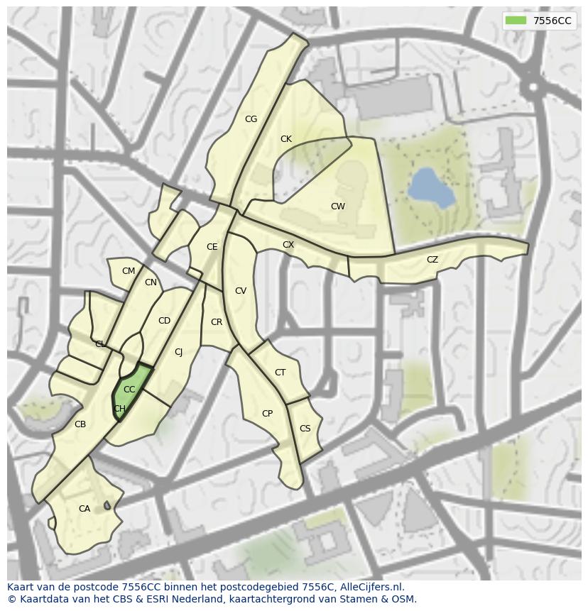 Afbeelding van het postcodegebied 7556 CC op de kaart.