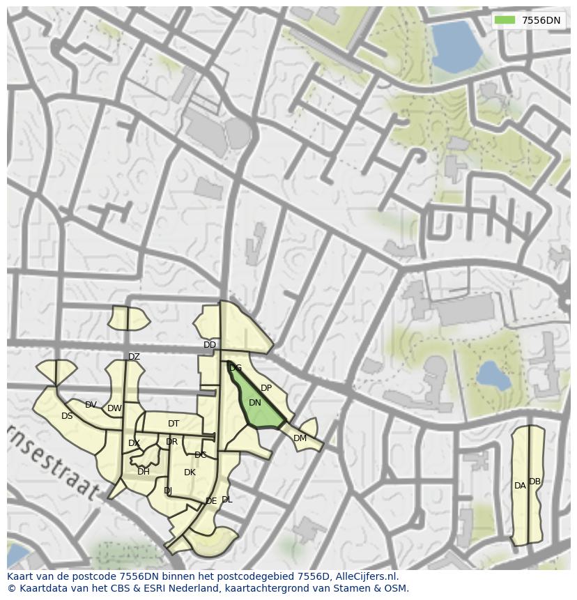 Afbeelding van het postcodegebied 7556 DN op de kaart.