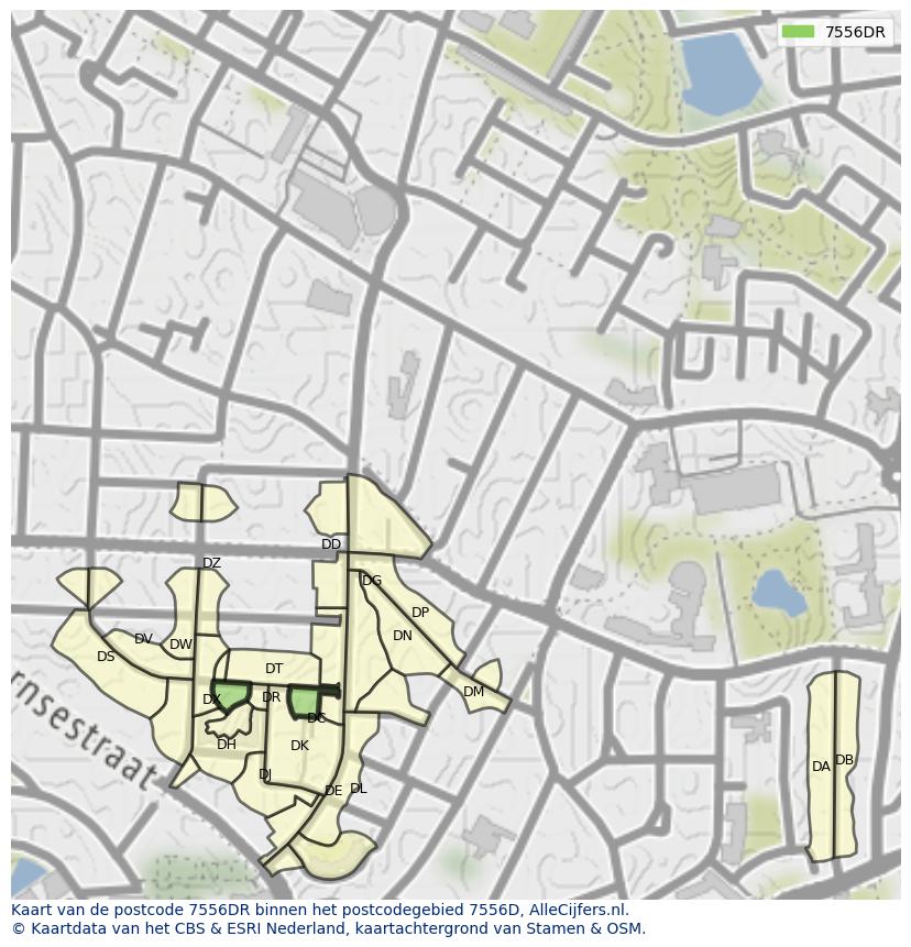 Afbeelding van het postcodegebied 7556 DR op de kaart.