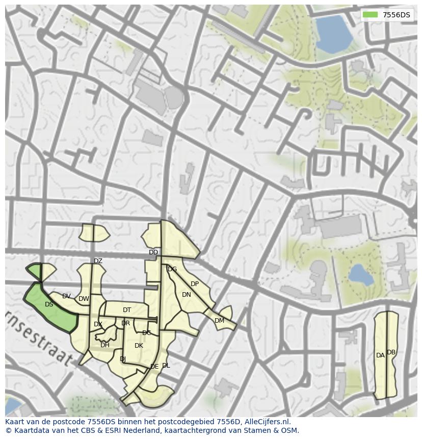 Afbeelding van het postcodegebied 7556 DS op de kaart.