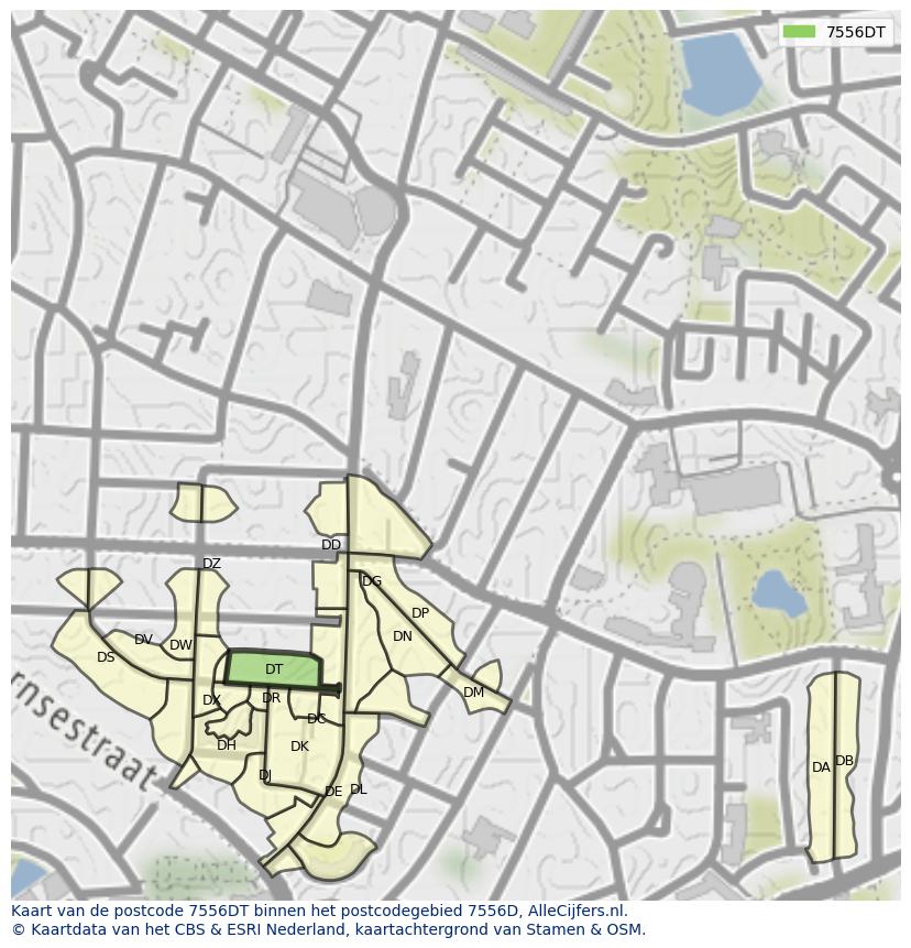 Afbeelding van het postcodegebied 7556 DT op de kaart.