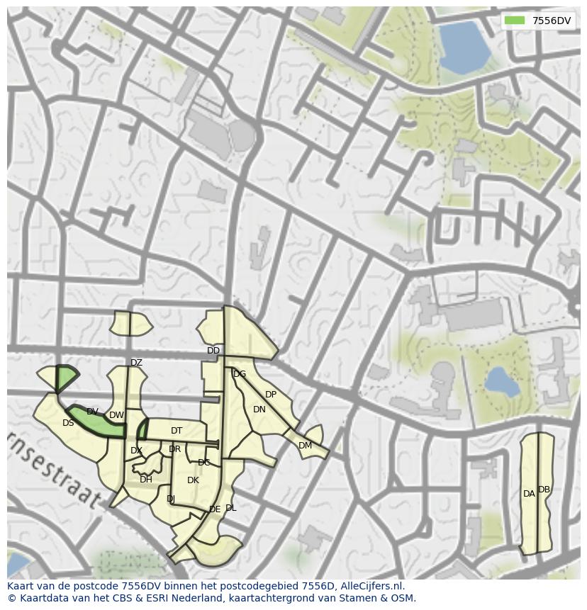 Afbeelding van het postcodegebied 7556 DV op de kaart.