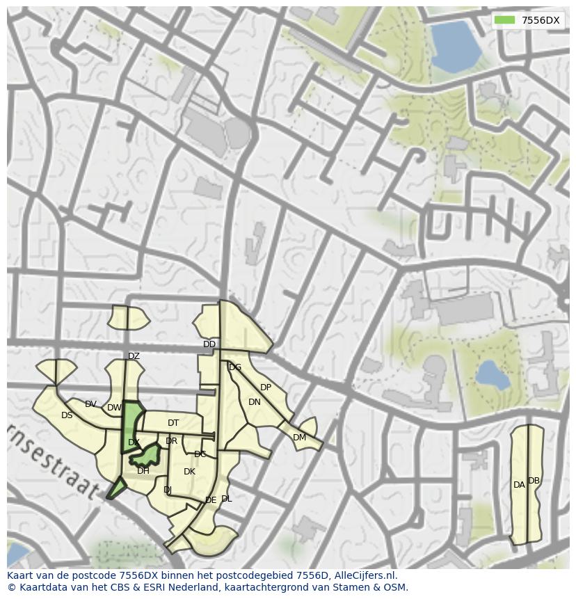 Afbeelding van het postcodegebied 7556 DX op de kaart.