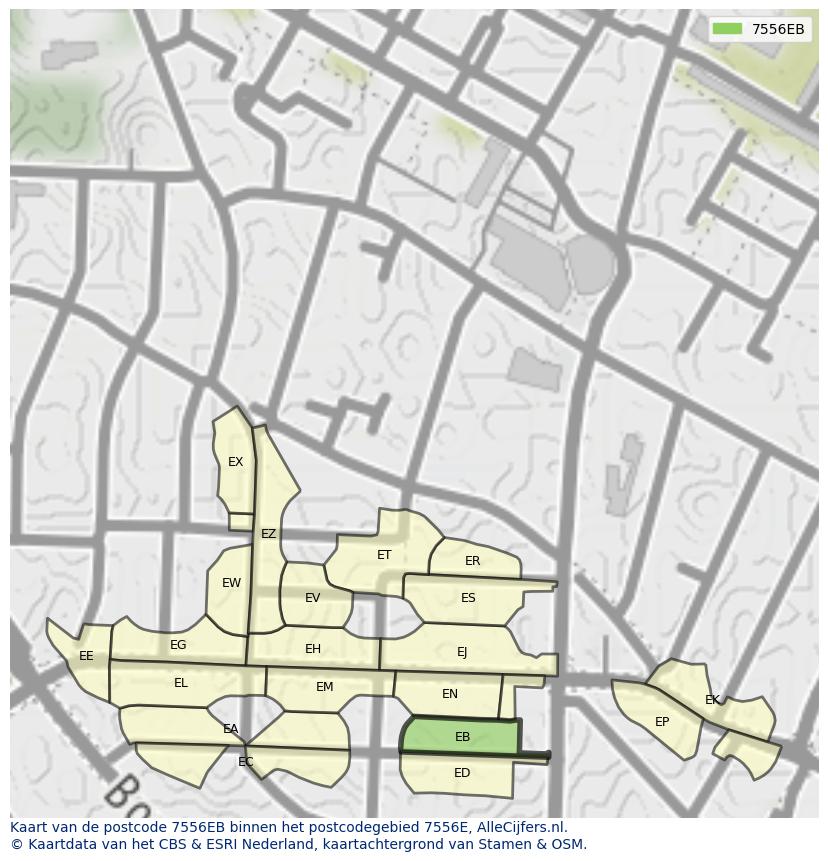 Afbeelding van het postcodegebied 7556 EB op de kaart.