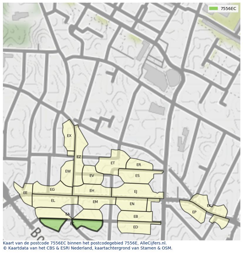 Afbeelding van het postcodegebied 7556 EC op de kaart.