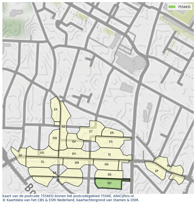 Afbeelding van het postcodegebied 7556 ED op de kaart.