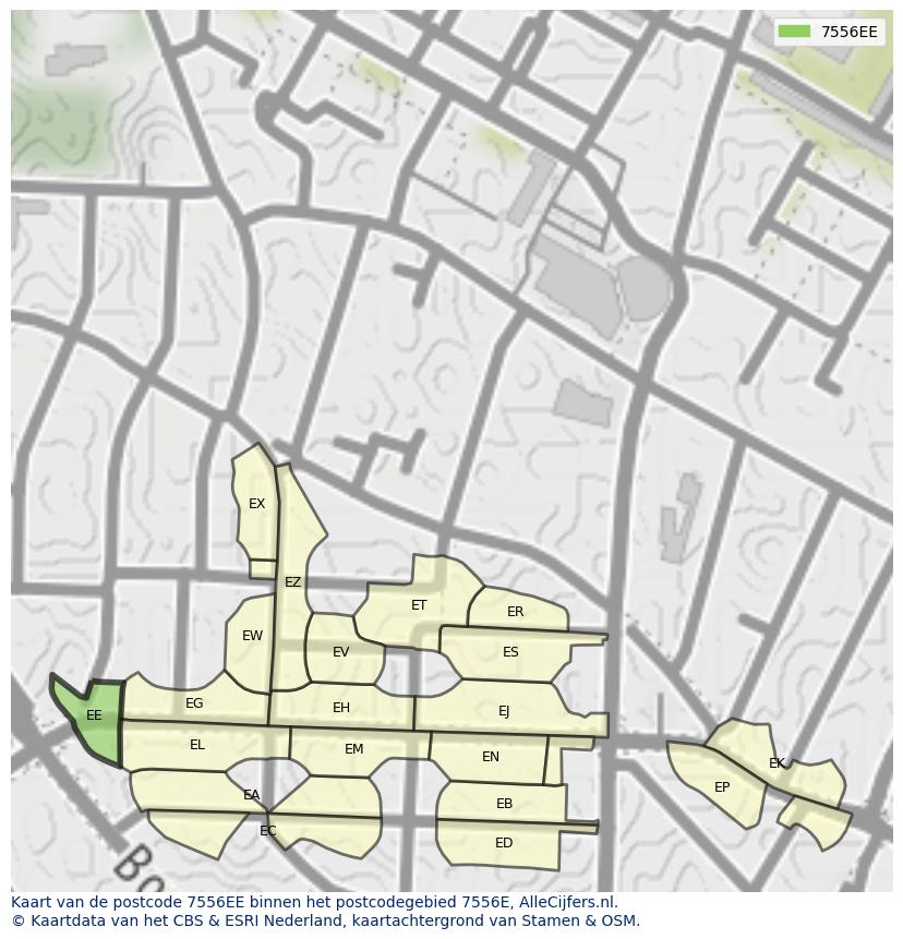 Afbeelding van het postcodegebied 7556 EE op de kaart.