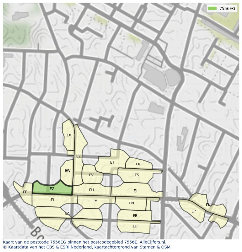 Afbeelding van het postcodegebied 7556 EG op de kaart.