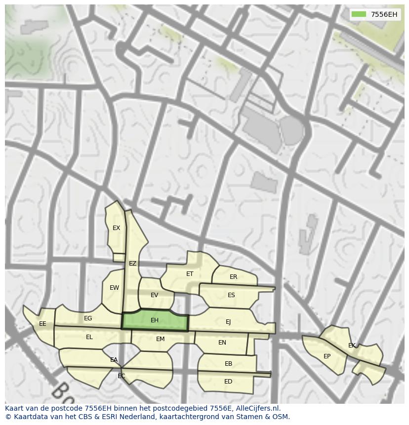 Afbeelding van het postcodegebied 7556 EH op de kaart.