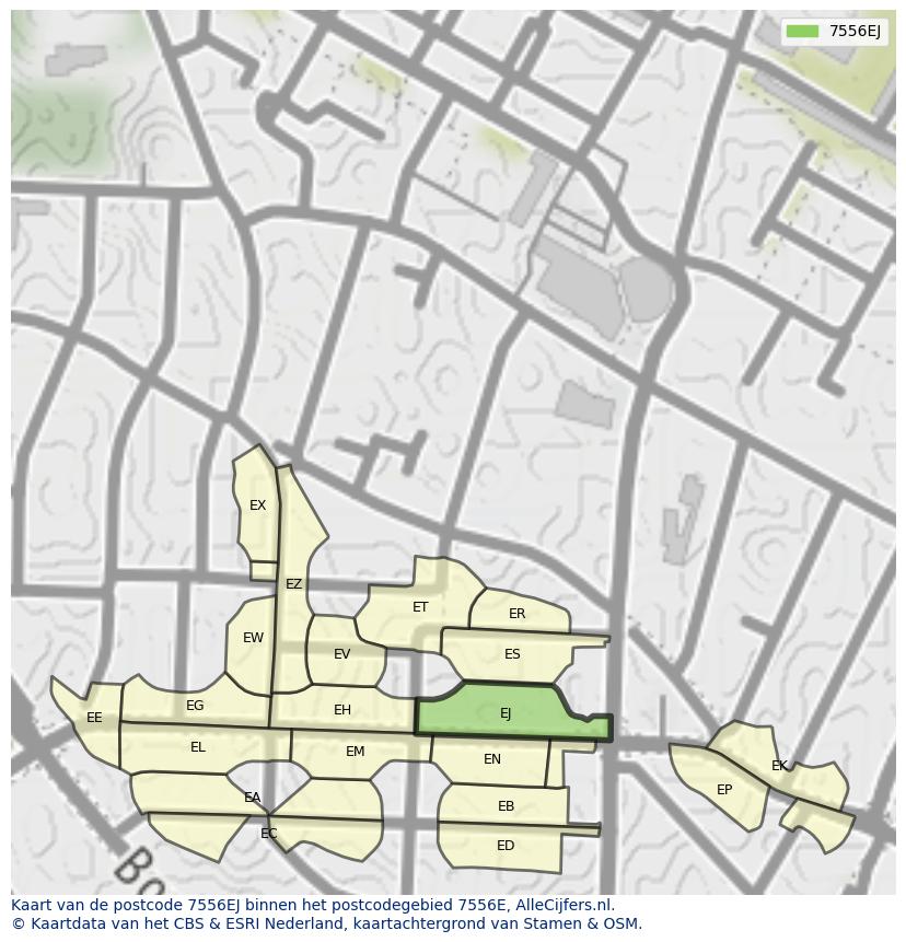 Afbeelding van het postcodegebied 7556 EJ op de kaart.