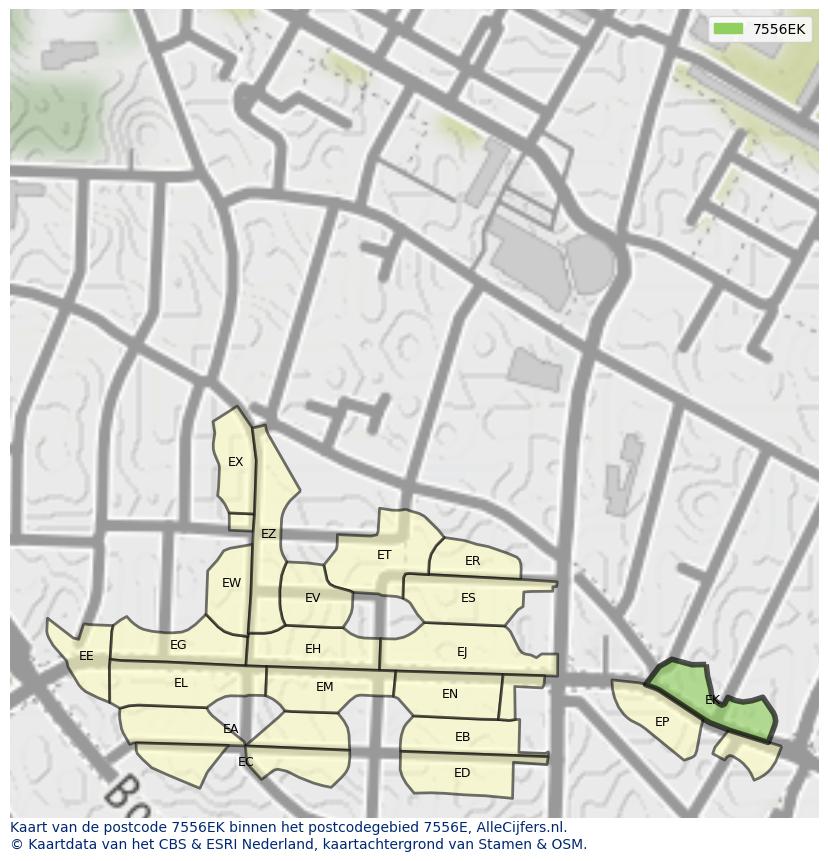 Afbeelding van het postcodegebied 7556 EK op de kaart.