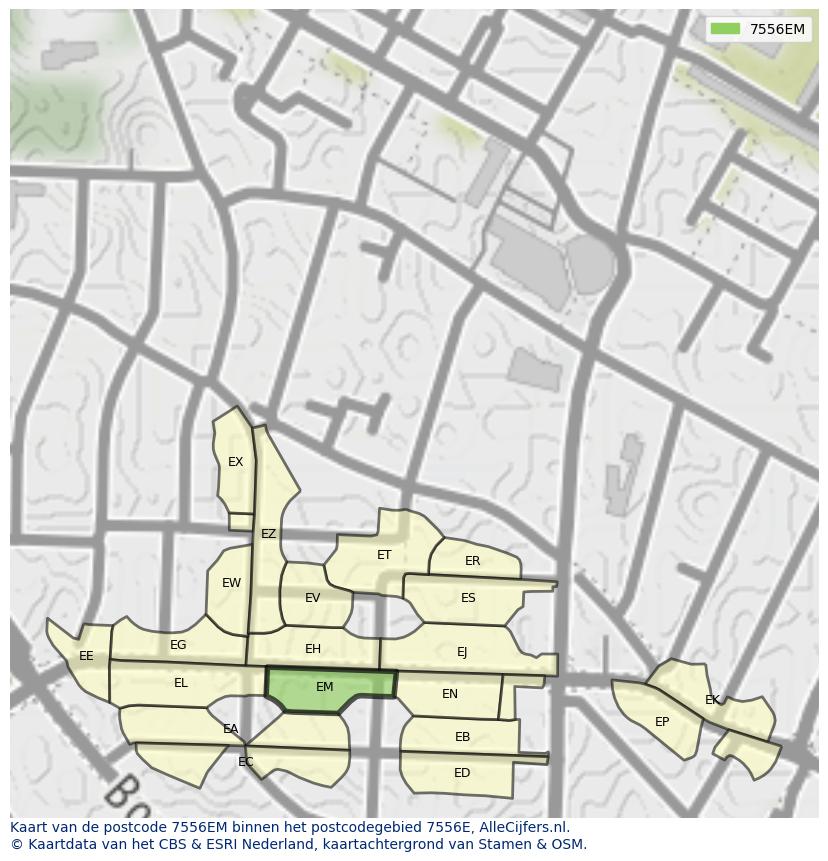 Afbeelding van het postcodegebied 7556 EM op de kaart.