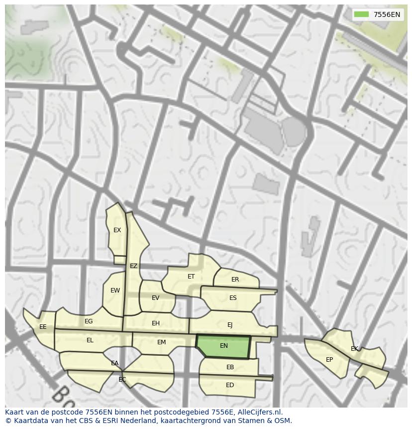 Afbeelding van het postcodegebied 7556 EN op de kaart.